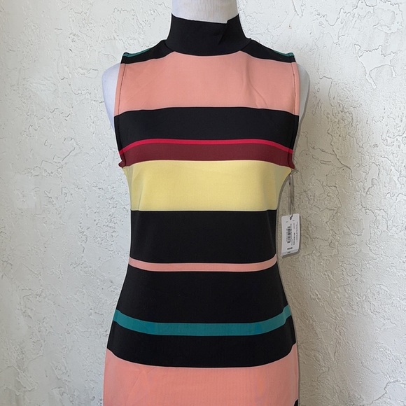 Belle Sky Is The Limit Scuba Mock Turtleneck Midi Striped Dress Size M - Picture 4 of 12